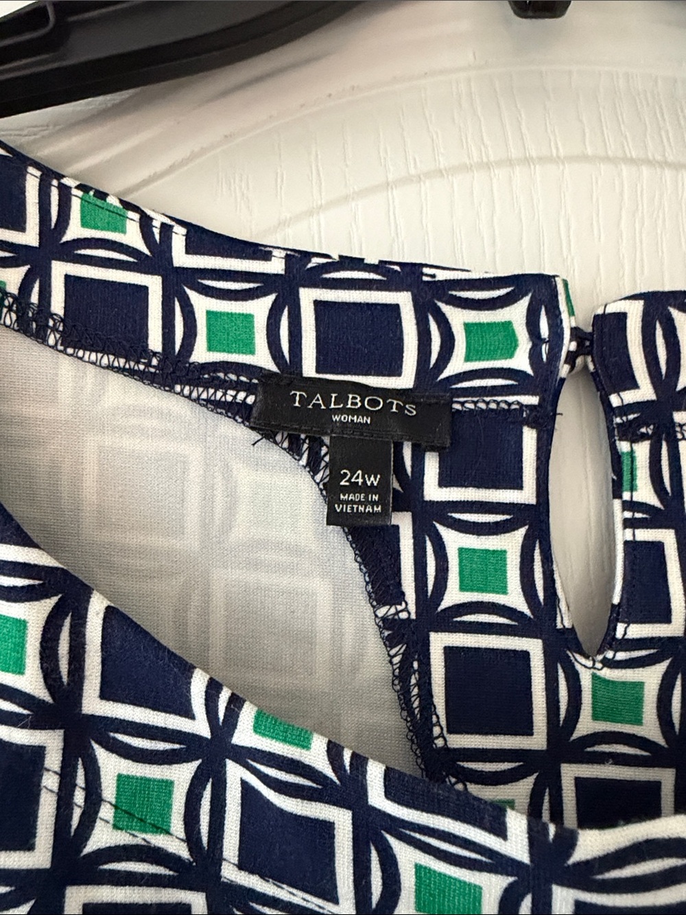 Talbots Navy, White & Green Geometric Shift Dress - Picture 3 of 7